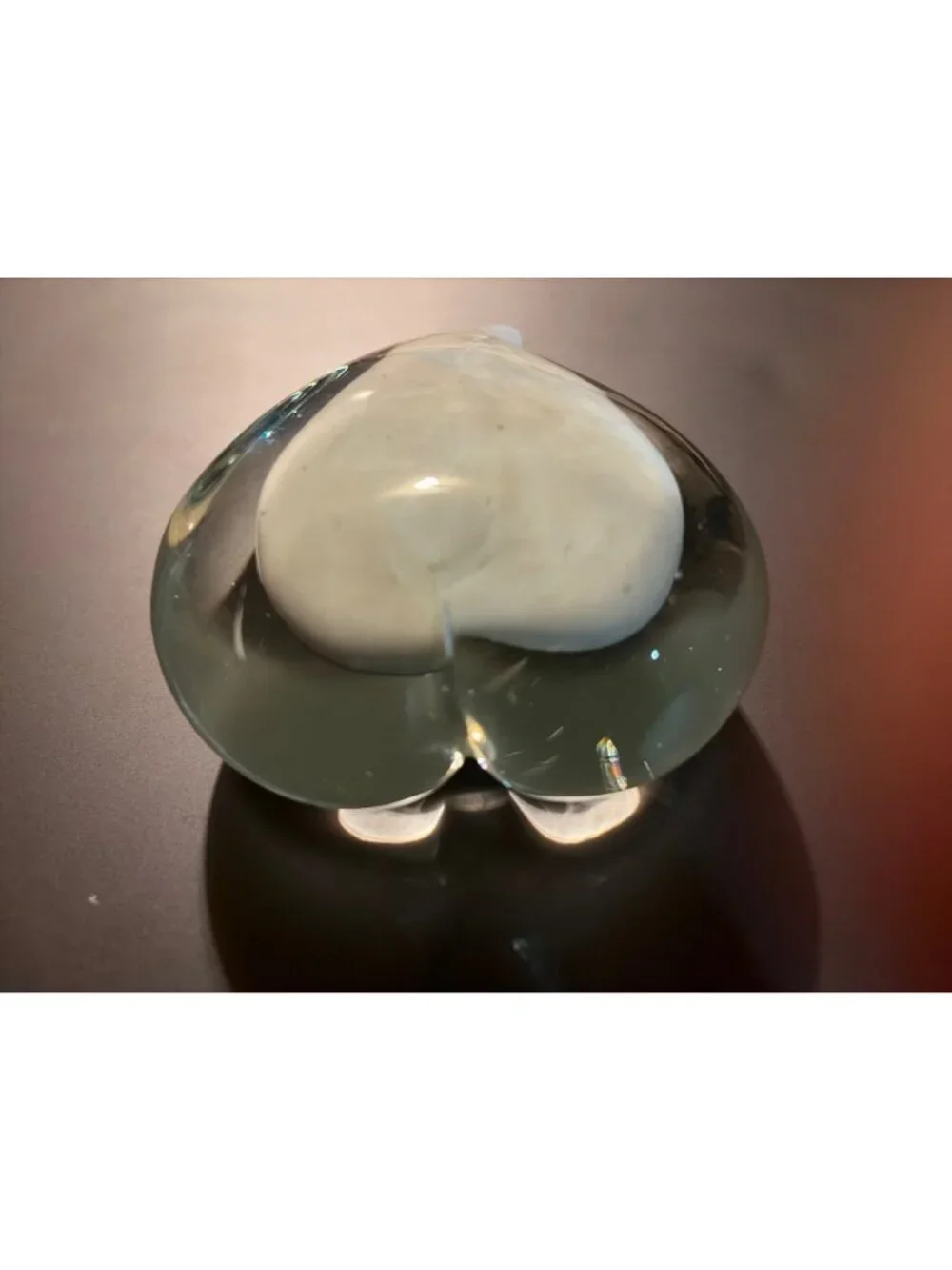 Vintage Heart-Shaped Art Glass Paperweight With White Heart Inside Design